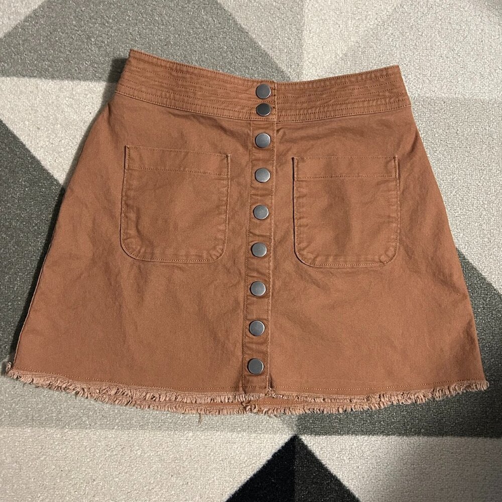 Madewell‎ Rusty Brown Snap Front A-Line Raw Hem Mini Skirt Women's Size 00